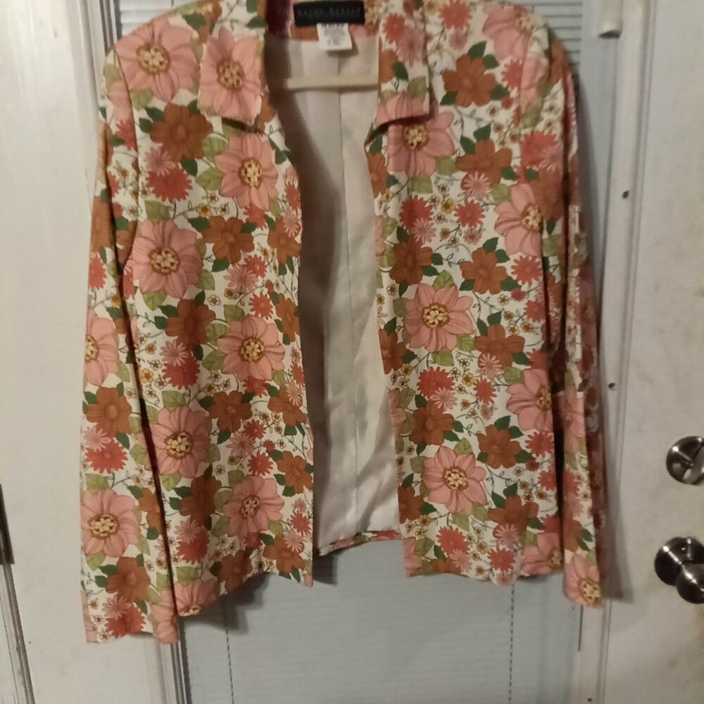 Harve Benard Vintage Women's 2pc Dress Blazer Linen Blend Size 14 White Floral - Picture 7 of 9